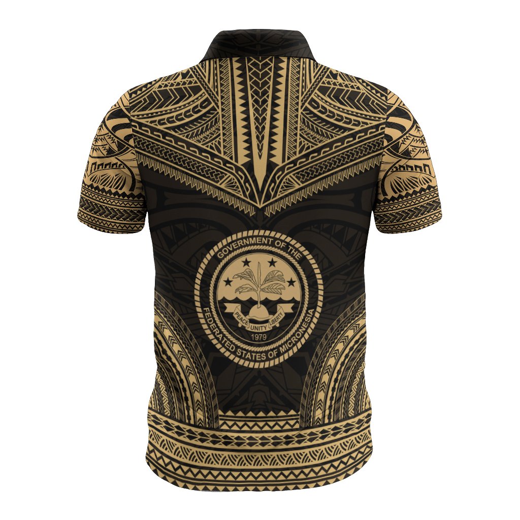 Federated States of Micronesia Polo Shirt F S M Seal Polynesian Chief Tattoo Gold Version - Polynesian Pride