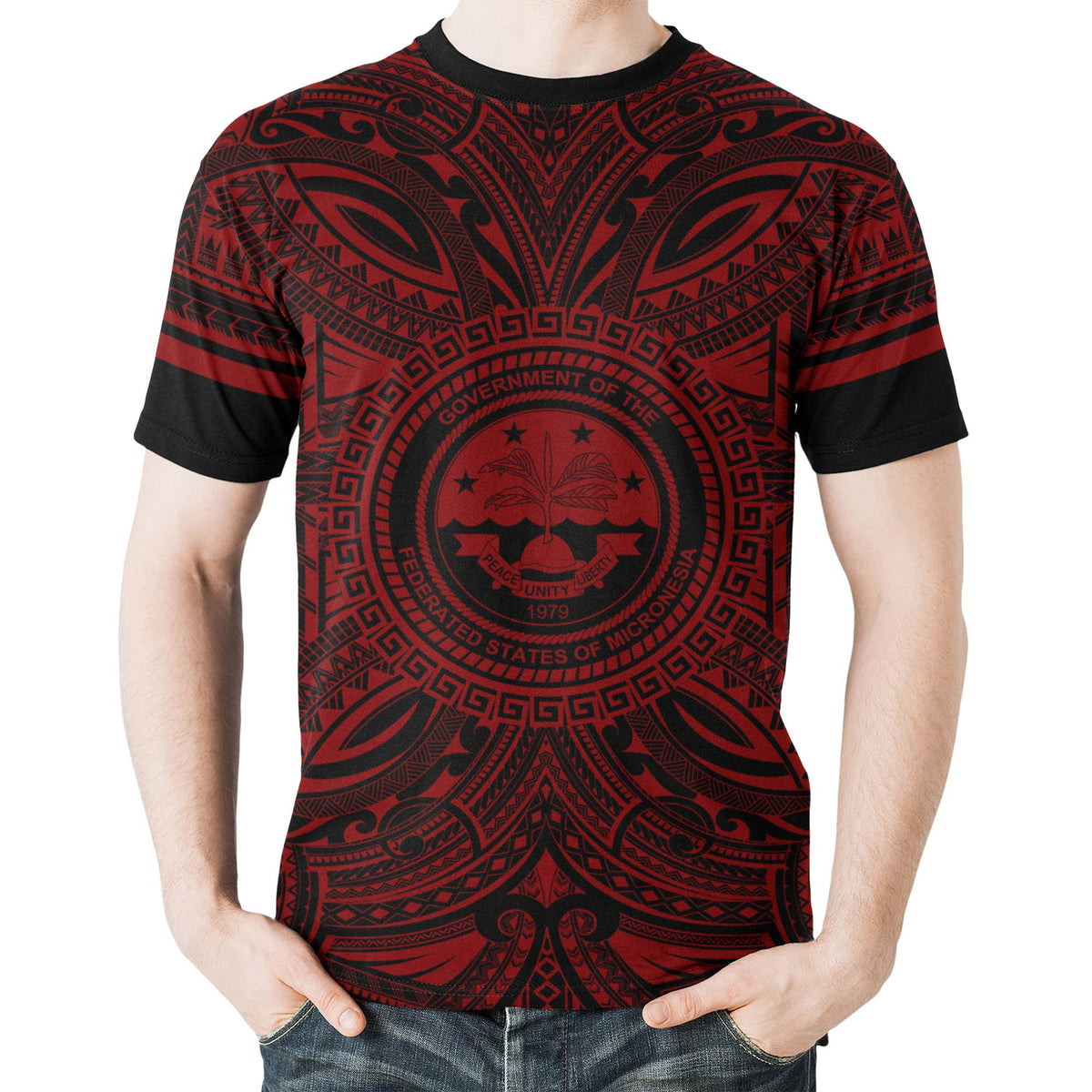 Federated States of Micronesia T Shirt FSM Coat of Arms Polynesian Red Black - Polynesian Pride