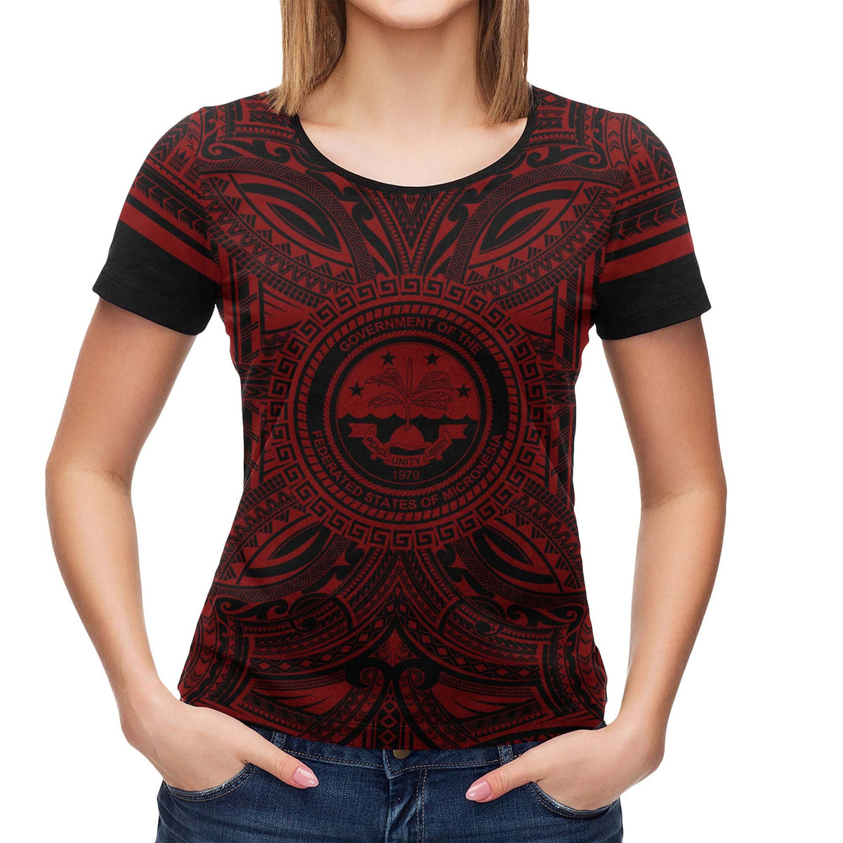 Federated States of Micronesia T Shirt FSM Coat of Arms Polynesian Red Black - Polynesian Pride