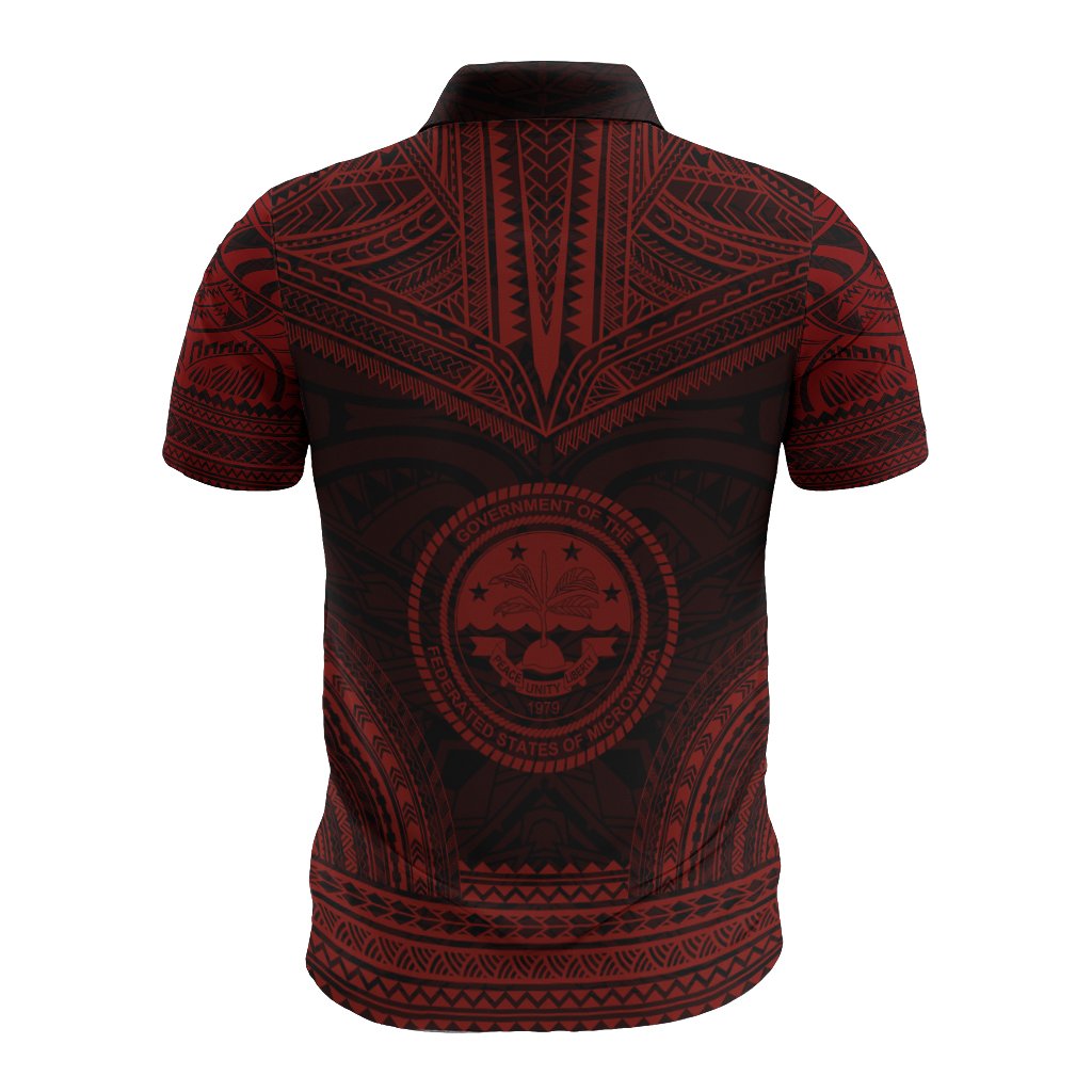 Federated States of Micronesia Polo Shirt F S M Seal Polynesian Chief Tattoo Red Version - Polynesian Pride