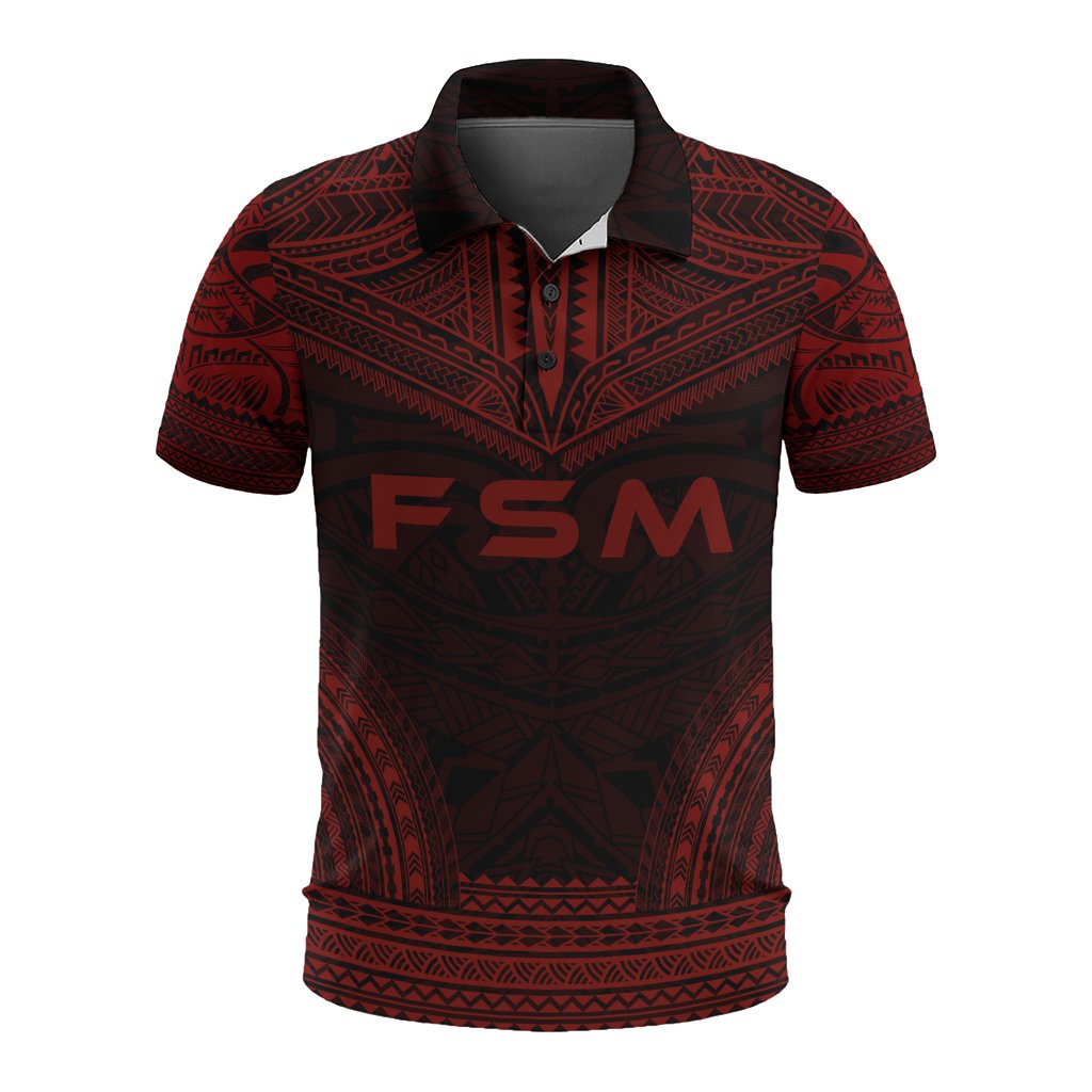 Federated States of Micronesia Polo Shirt F S M Seal Polynesian Chief Tattoo Red Version Unisex Red - Polynesian Pride