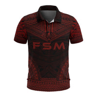 Federated States of Micronesia Polo Shirt F S M Seal Polynesian Chief Tattoo Red Version Unisex Red - Polynesian Pride