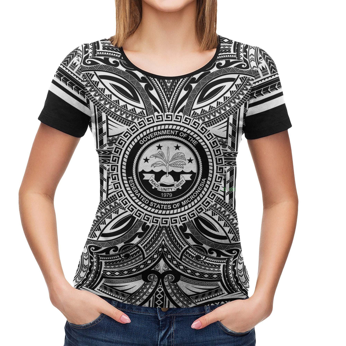 Federated States of Micronesia T Shirt FSM Coat of Arms Polynesian White Black - Polynesian Pride