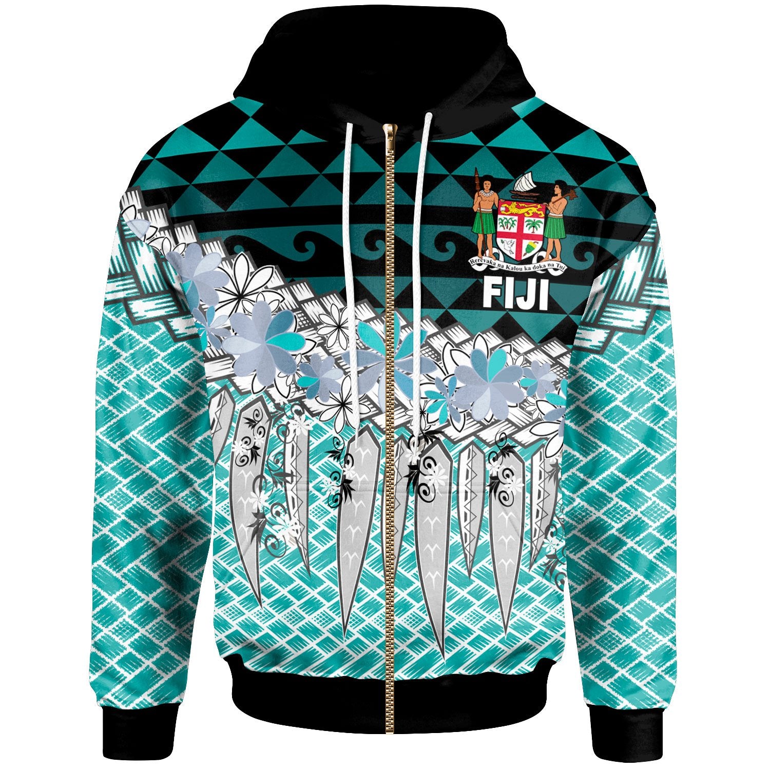 Fiji Zip Hoodie Coconut Leaves Weave Pattern Blue Unisex Blue - Polynesian Pride