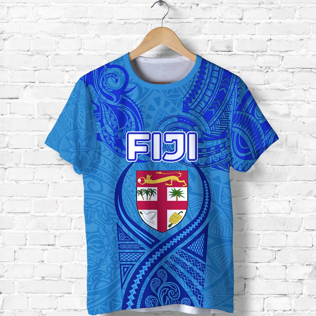 Blue T Shirt Fiji Rugby Polynesian Waves Style Unisex Blue - Polynesian Pride