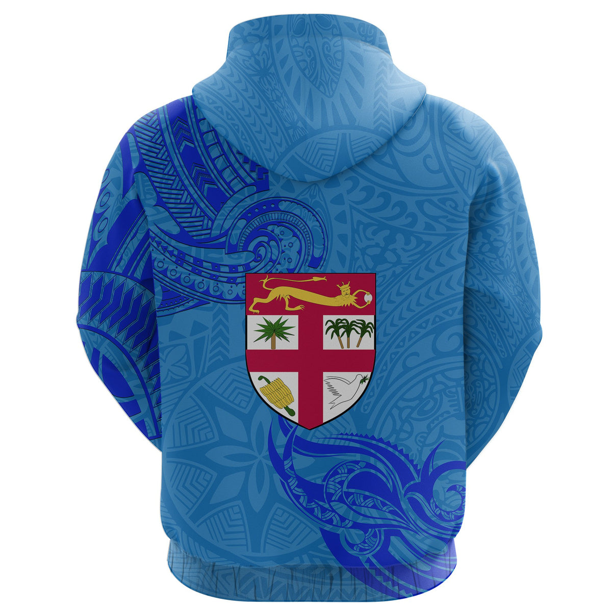 Blue Zip Hoodie Fiji Rugby Polynesian Waves Style - Polynesian Pride