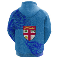 Blue Hoodie Fiji Rugby Polynesian Waves Style - Polynesian Pride
