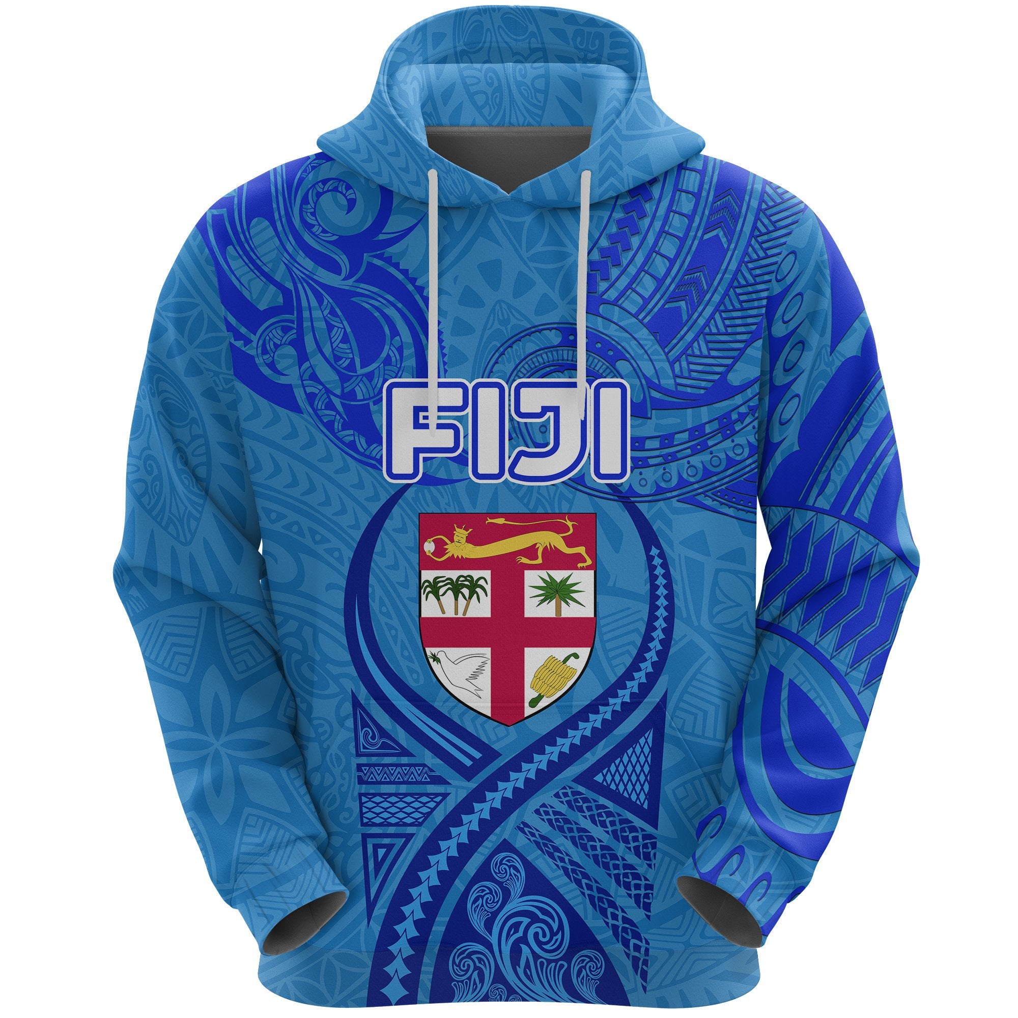 Blue Hoodie Fiji Rugby Polynesian Waves Style Unisex Blue - Polynesian Pride