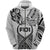 Custom Fiji Rugby Zip Hoodie Polynesian Waves Style, Custom Text and Number Unisex White - Polynesian Pride