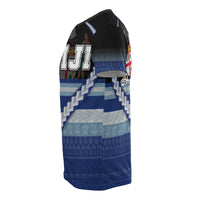 Fiji All Over T Shirt Fiji Coat of Arms Tribal Line Black Blue - Polynesian Pride