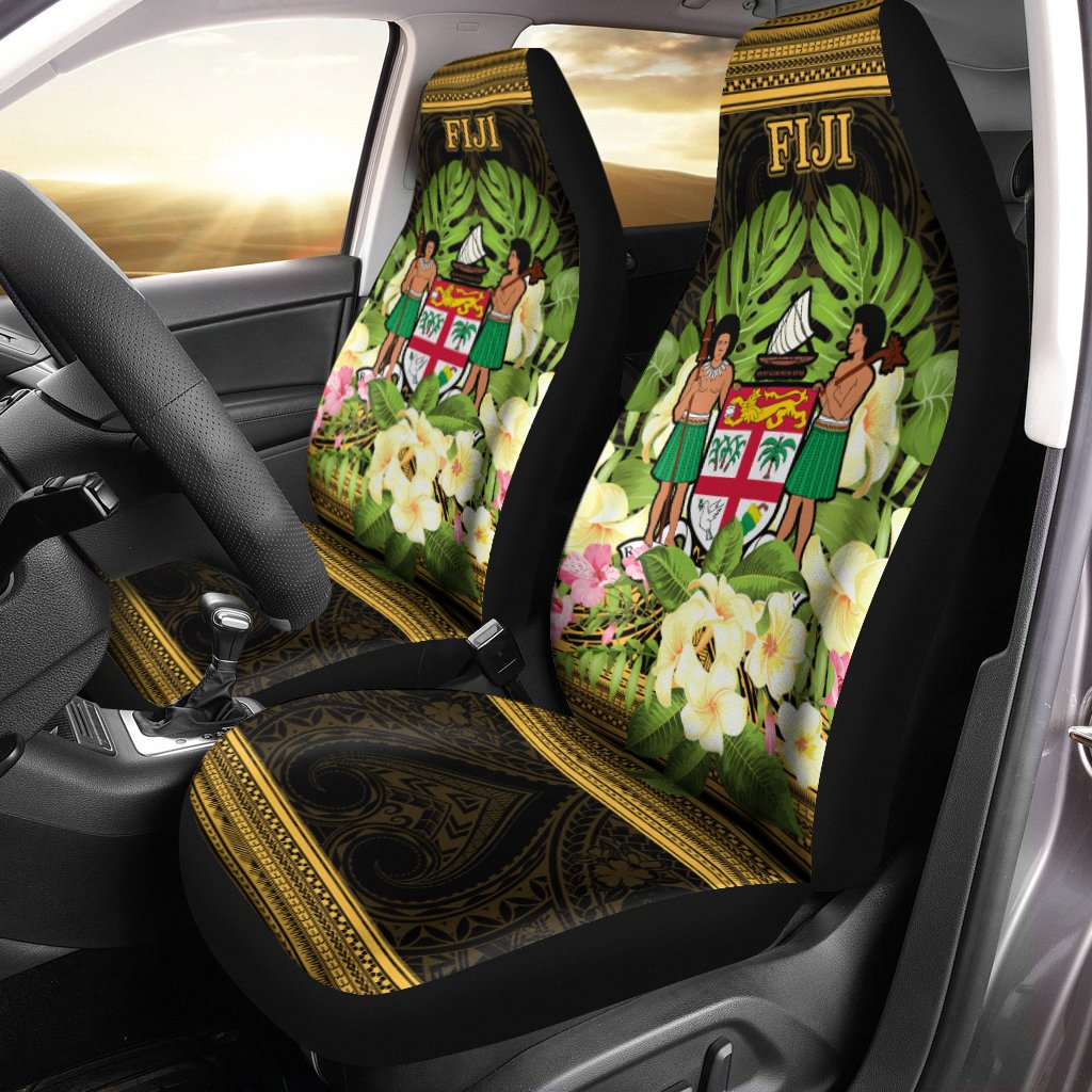 Fiji Car Seat Cover - Polynesian Gold Patterns Collection Universal Fit Black - Polynesian Pride