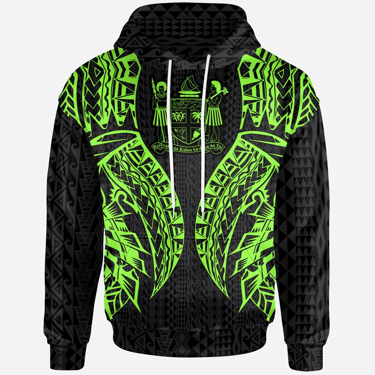 Fiji Hoodie Polynesian Lion Head Green Style Unisex Green - Polynesian Pride