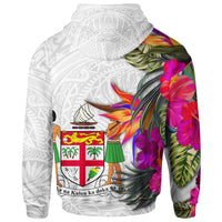 Fiji Polynesian Hoodie Hibiscus White Pattern - Polynesian Pride