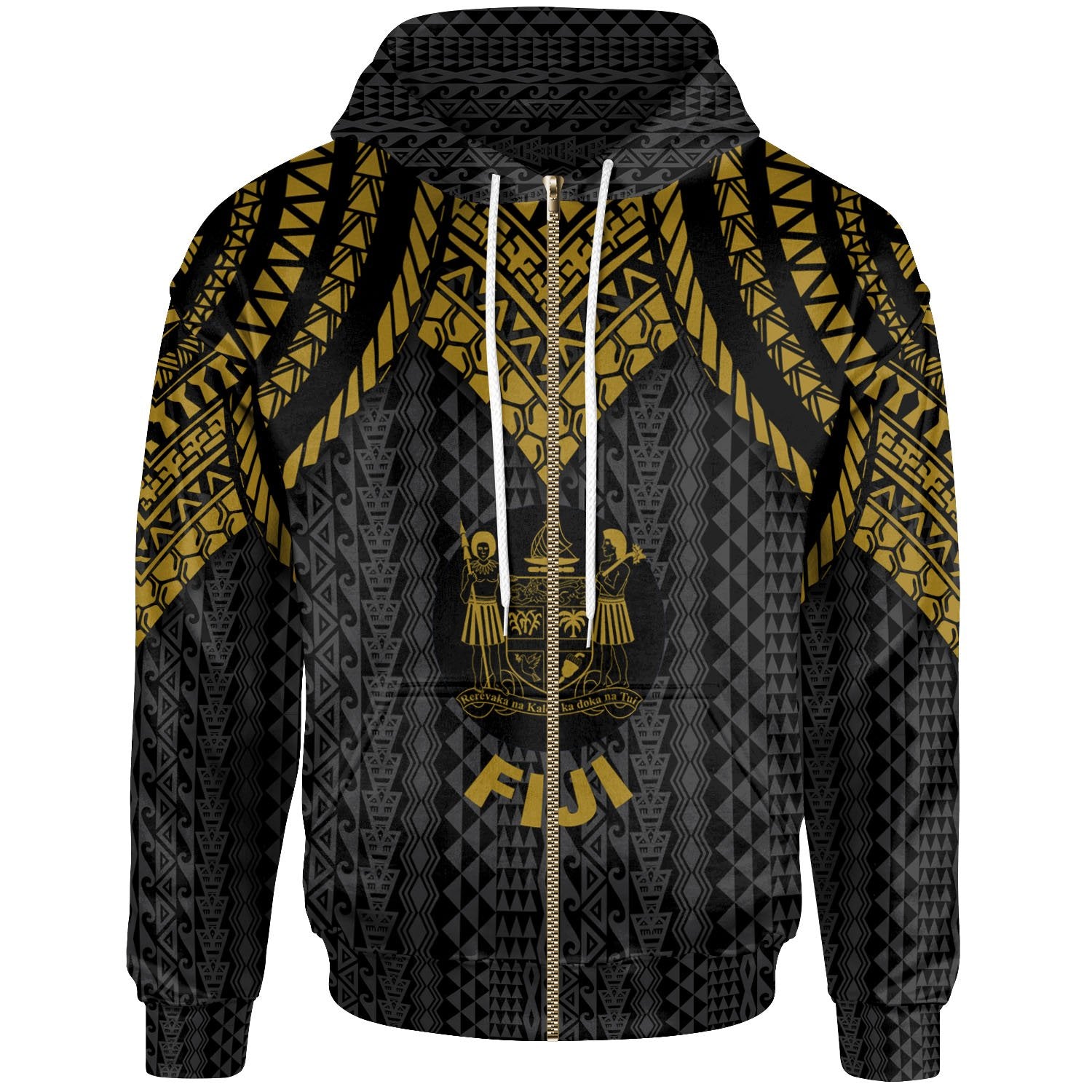 Fiji Zip up Hoodie Polynesian Armor Style Gold Unisex Gold - Polynesian Pride