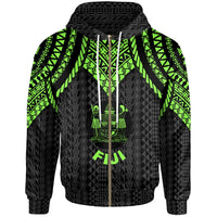 Fiji Zip up Hoodie Polynesian Armor Style Green Unisex Green - Polynesian Pride