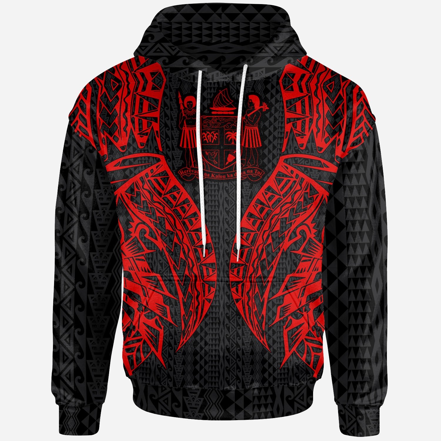 Fiji Hoodie Polynesian Lion Head Red Style Unisex Red - Polynesian Pride