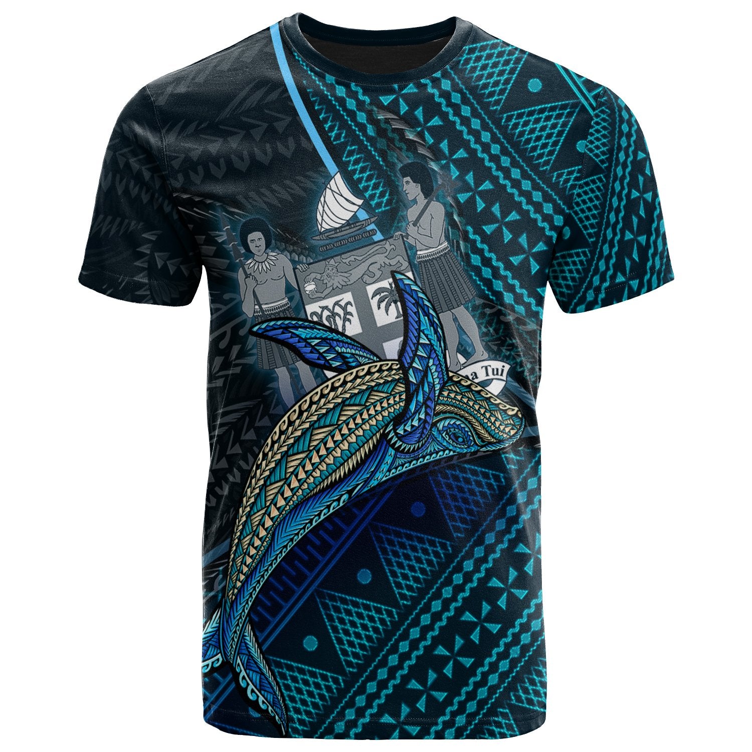 Fiji T Shirt Seal Fiji With Blue Whale Unisex Black - Polynesian Pride