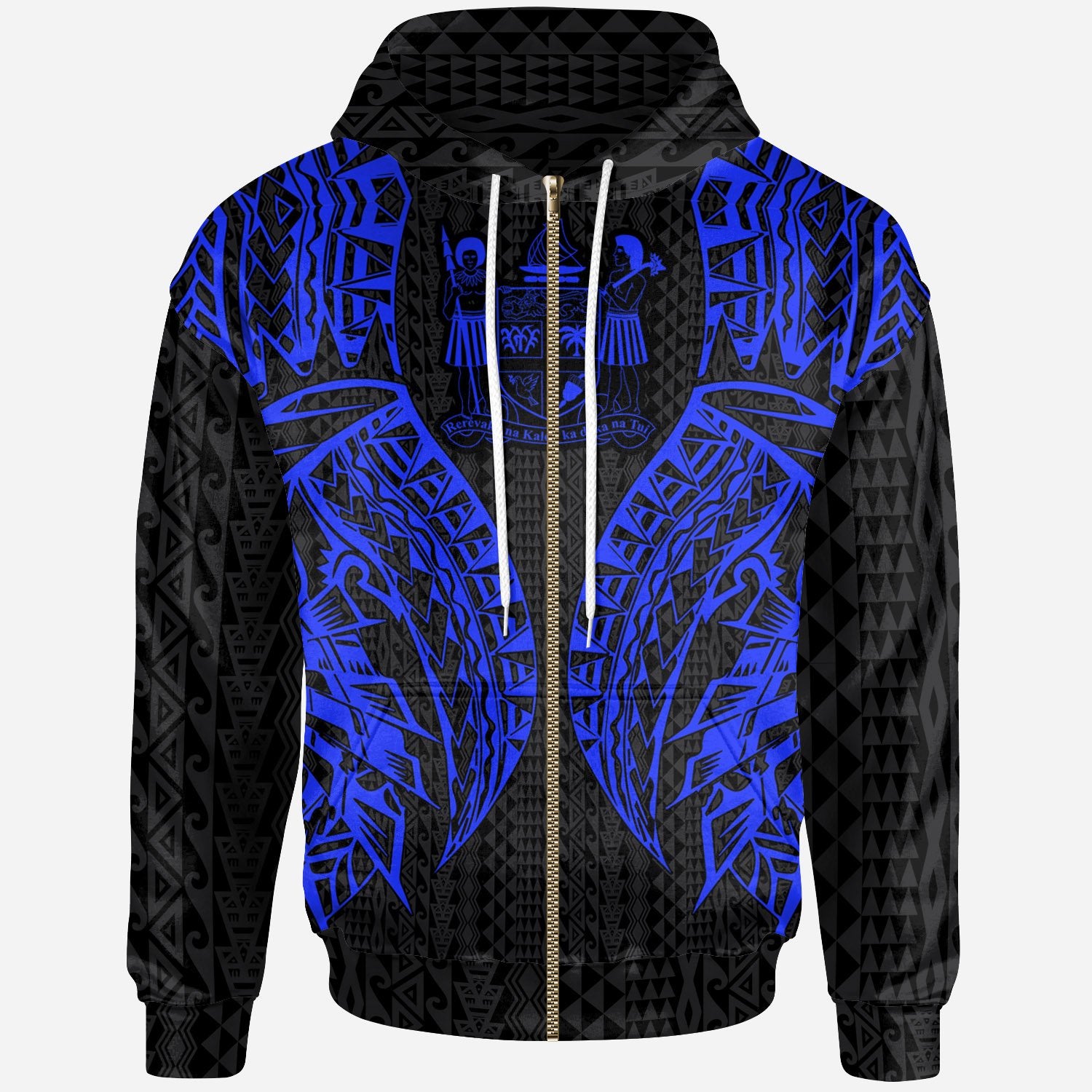 Fiji Zip up Hoodie Polynesian Lion Head Blue Style Unisex Blue - Polynesian Pride