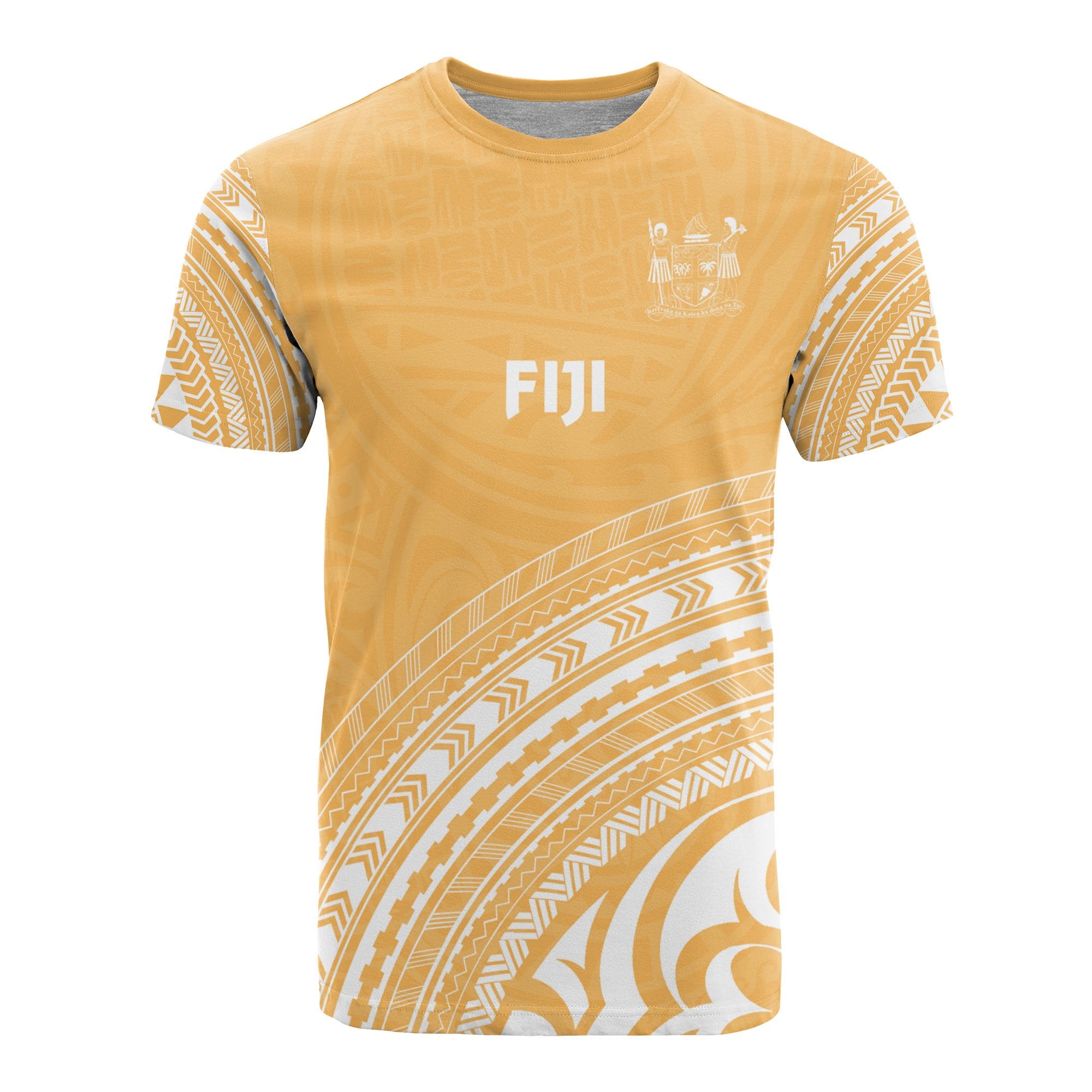 Fiji All Over T Shirt Fiji Coat of Arms Polynesian Tribal Gold Version Unisex Yellow - Polynesian Pride