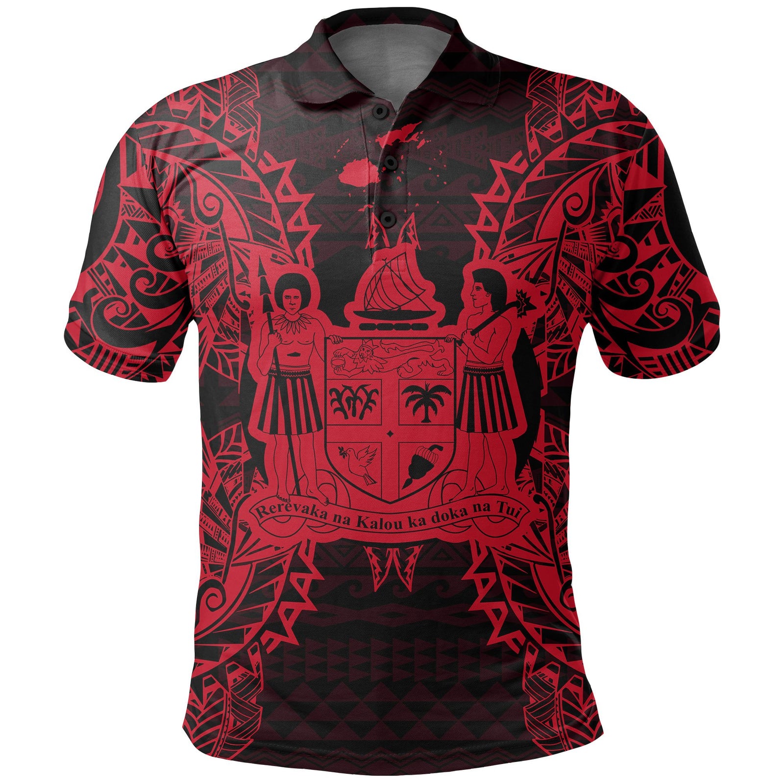 Fiji Polo Shirt Viti Coat Of Arms Map Polynesian Tattoo Red Unisex Red - Polynesian Pride