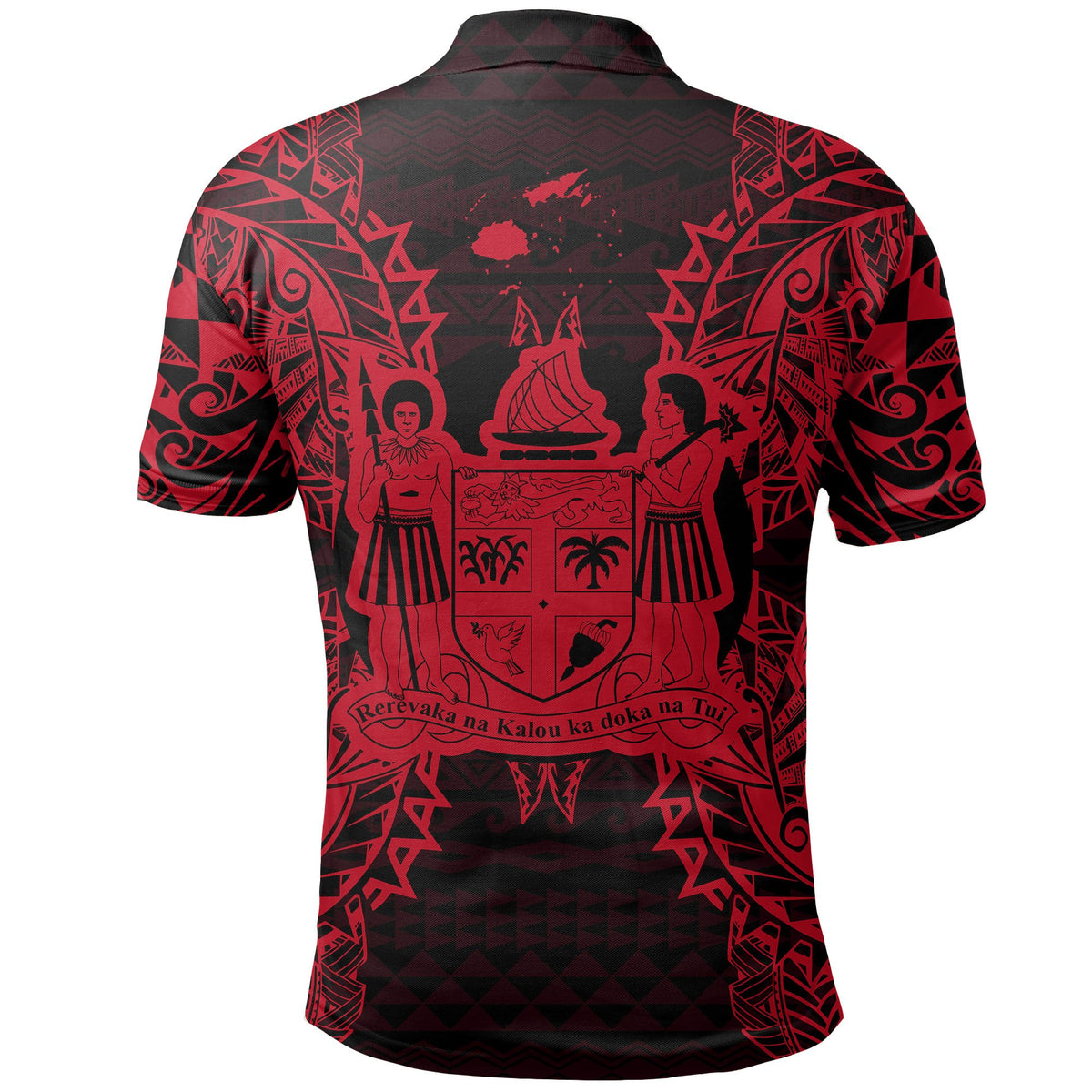 Fiji Polo Shirt Viti Coat Of Arms Map Polynesian Tattoo Red - Polynesian Pride