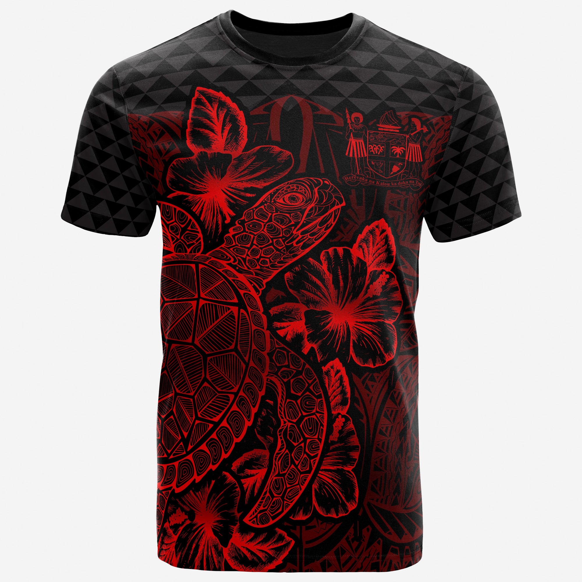 Fiji T Shirt Fijian Coat of Arms Turtle Hibiscus Red Unisex Red - Polynesian Pride