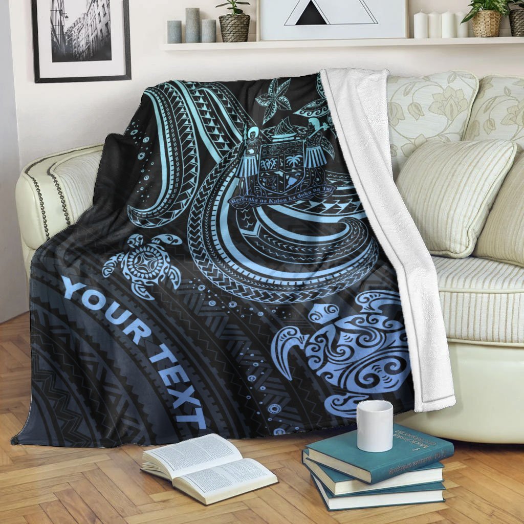 Fiji Custom Personalised Premium Blanket - Blue Turtle White - Polynesian Pride