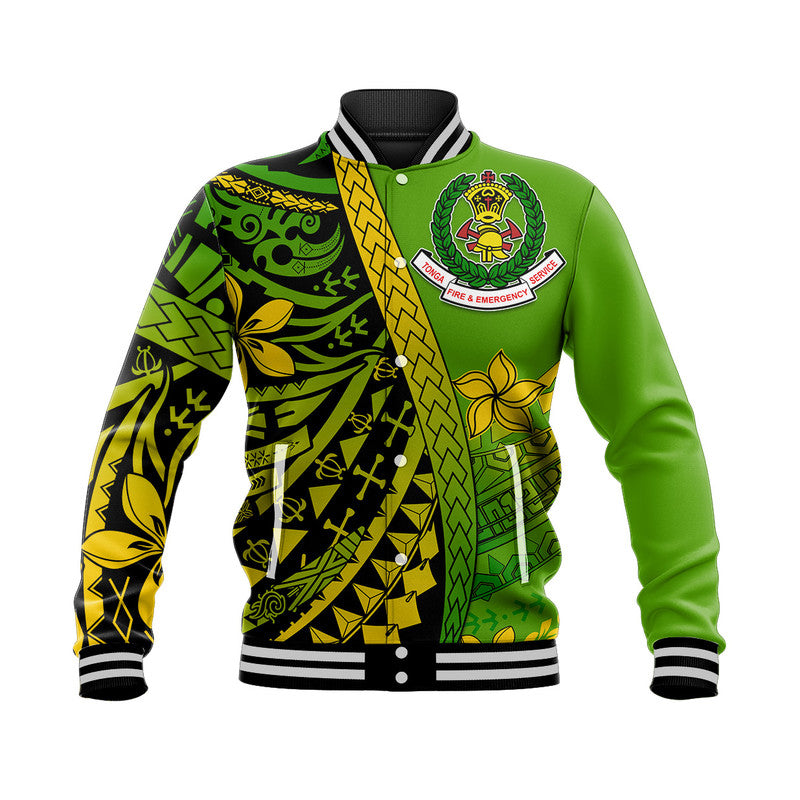 Tonga Fire And Emergency Services Baseball Jacket Polynesian Minimalist Style LT9 Unisex Green - Polynesian Pride