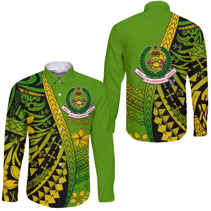 (Custom Personalised) Tonga Fire And Emergency Services Hawaii Long Sleeve Button Shirt Polynesian Minimalist Style LT9 Unisex Green - Polynesian Pride