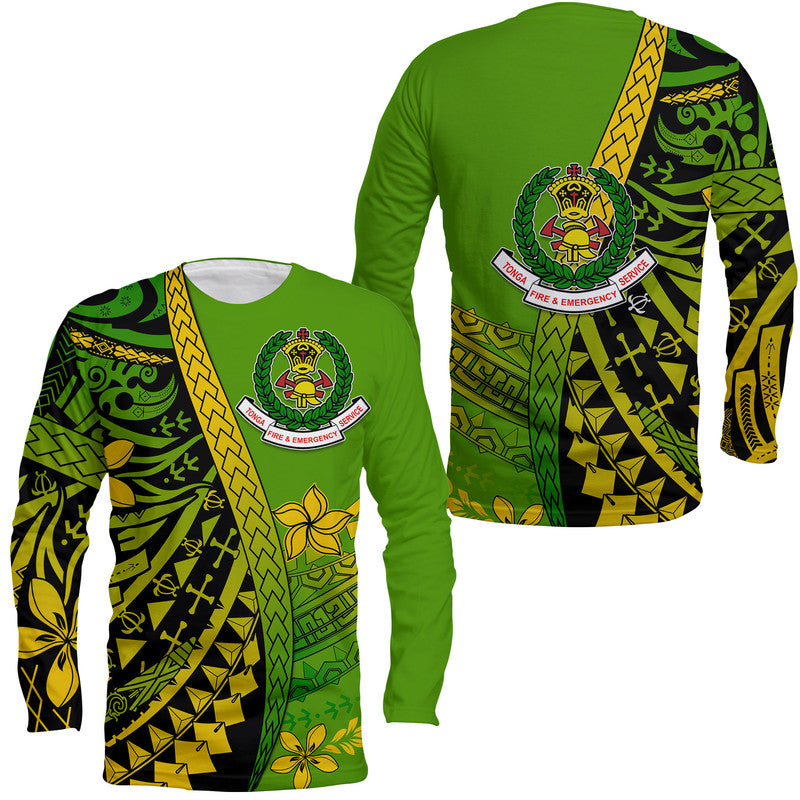 Tonga Fire And Emergency Services Long Sleeve Shirt Polynesian Minimalist Style LT9 Unisex Green - Polynesian Pride