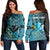 (Personalized) Hawaiian - Kanaka Fish Hook Women's Off Shoulder Sweater - Diamond Style - AH Blue - Polynesian Pride