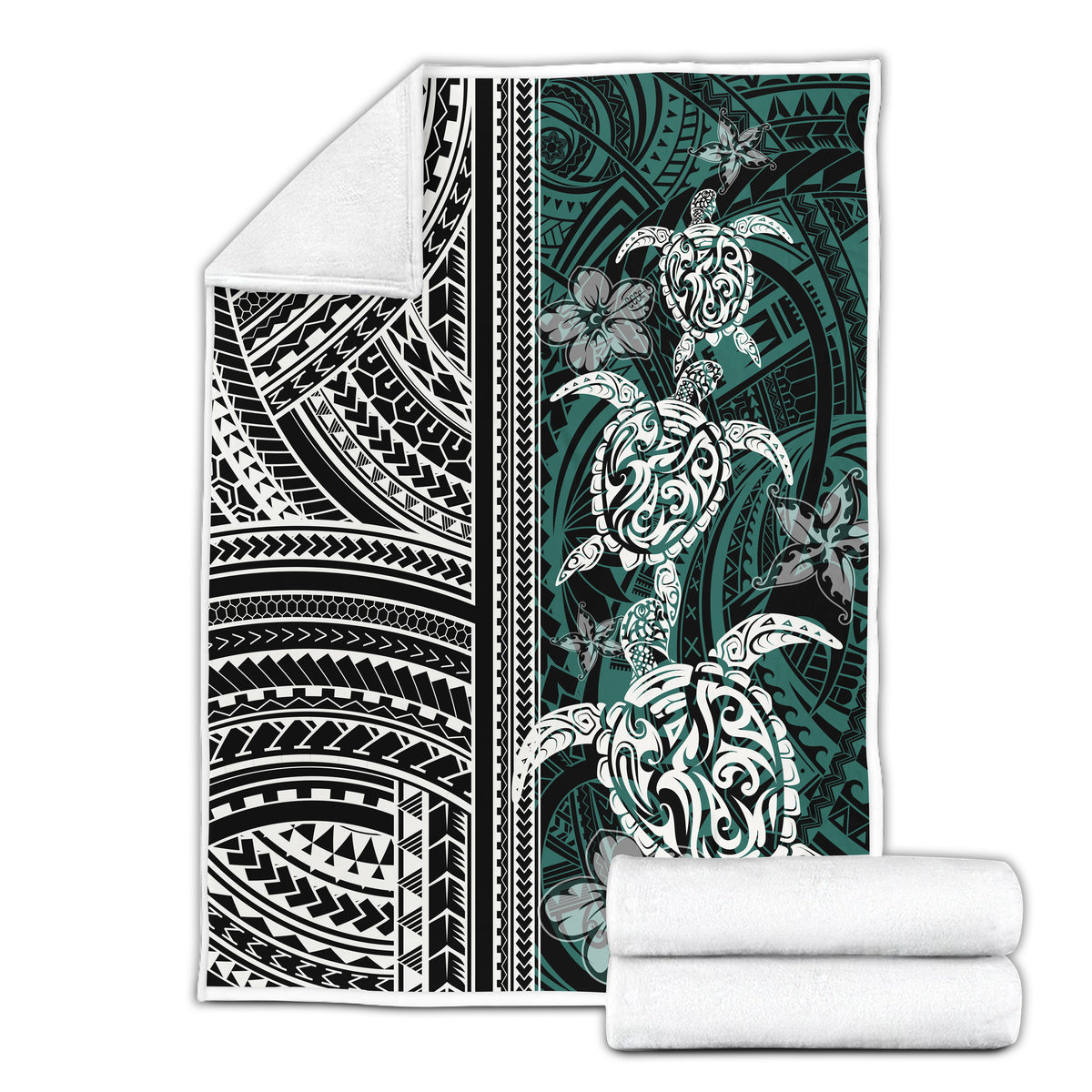 Polynesian Premium Blanket - Turtle With Ethnic Motives And Floral Elements - LT20 - Polynesian Pride