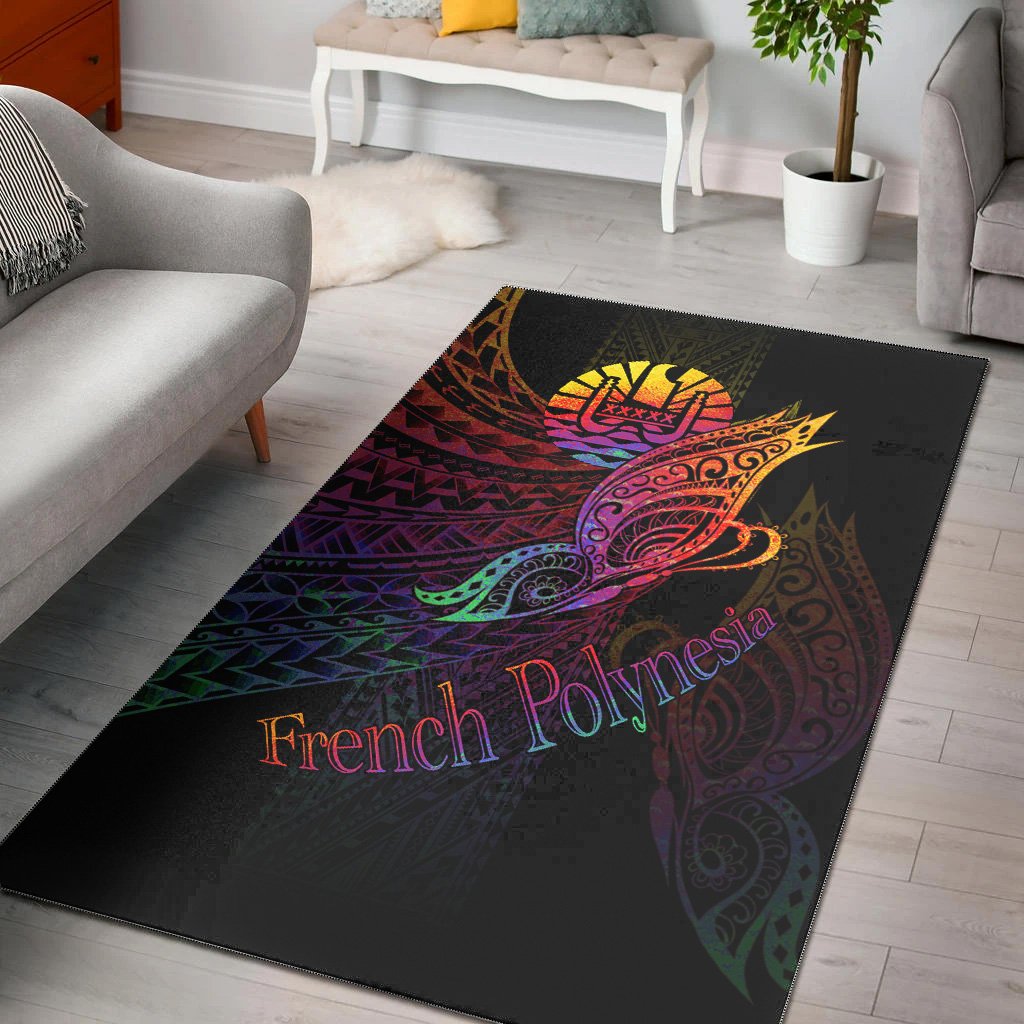 French Polynesia Area Rug - Butterfly Polynesian Style Black - Polynesian Pride