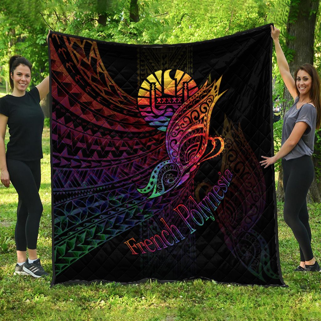 French Polynesia Premium Quilt - Butterfly Polynesian Style Black - Polynesian Pride