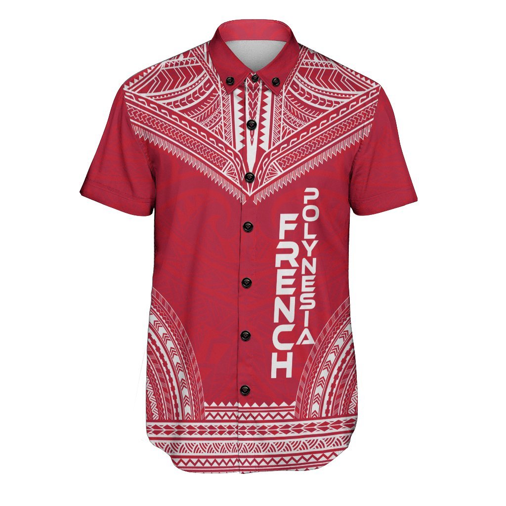 French Polynesia Polynesian Chief Shirt - Flag Version Men Red - Polynesian Pride