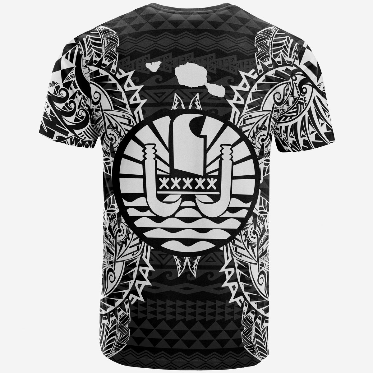 French Polynesia T Shirt National Flag Map Polynesian Tattoo White Black - Polynesian Pride
