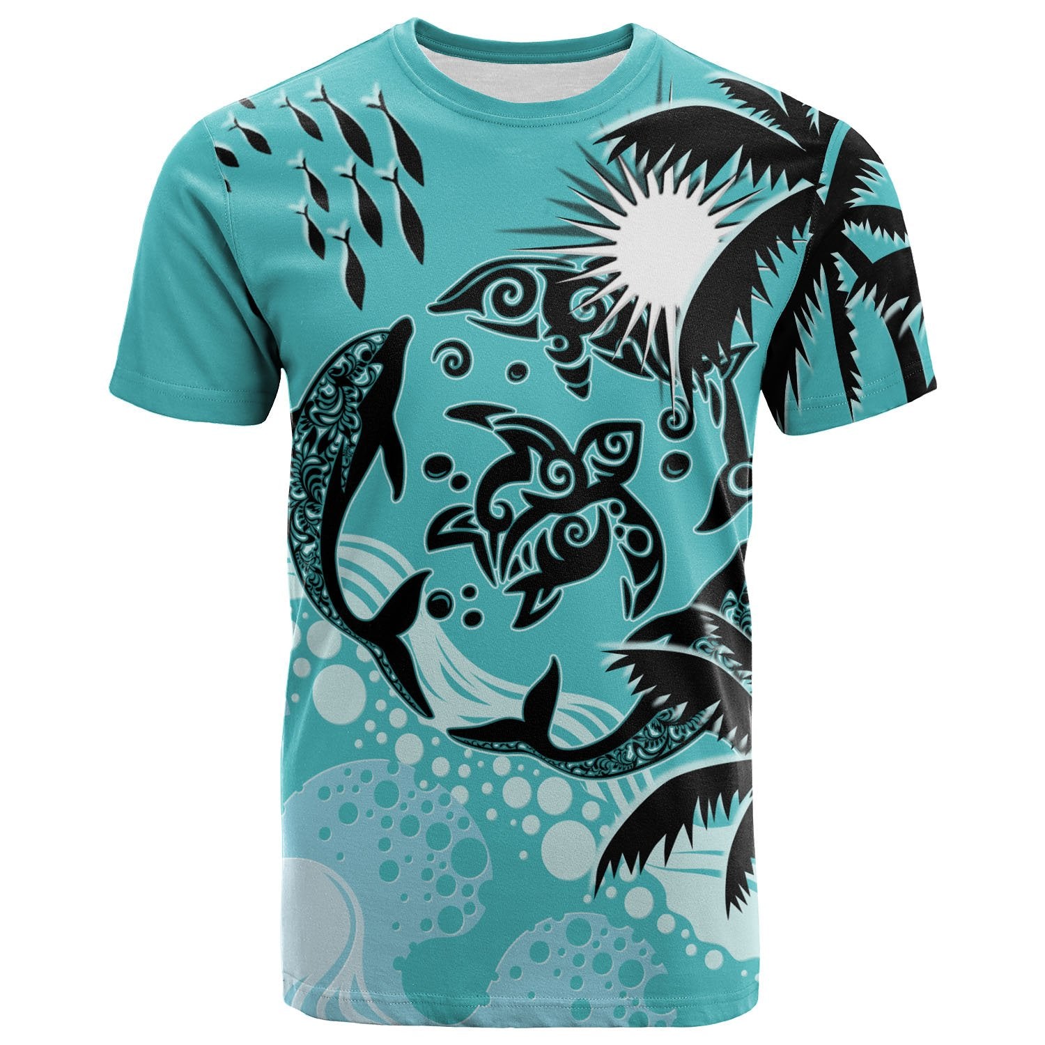 Marshall Islands T shirt Coat Of Arm and Spinner Dolphin Patterns Unisex Blue - Polynesian Pride