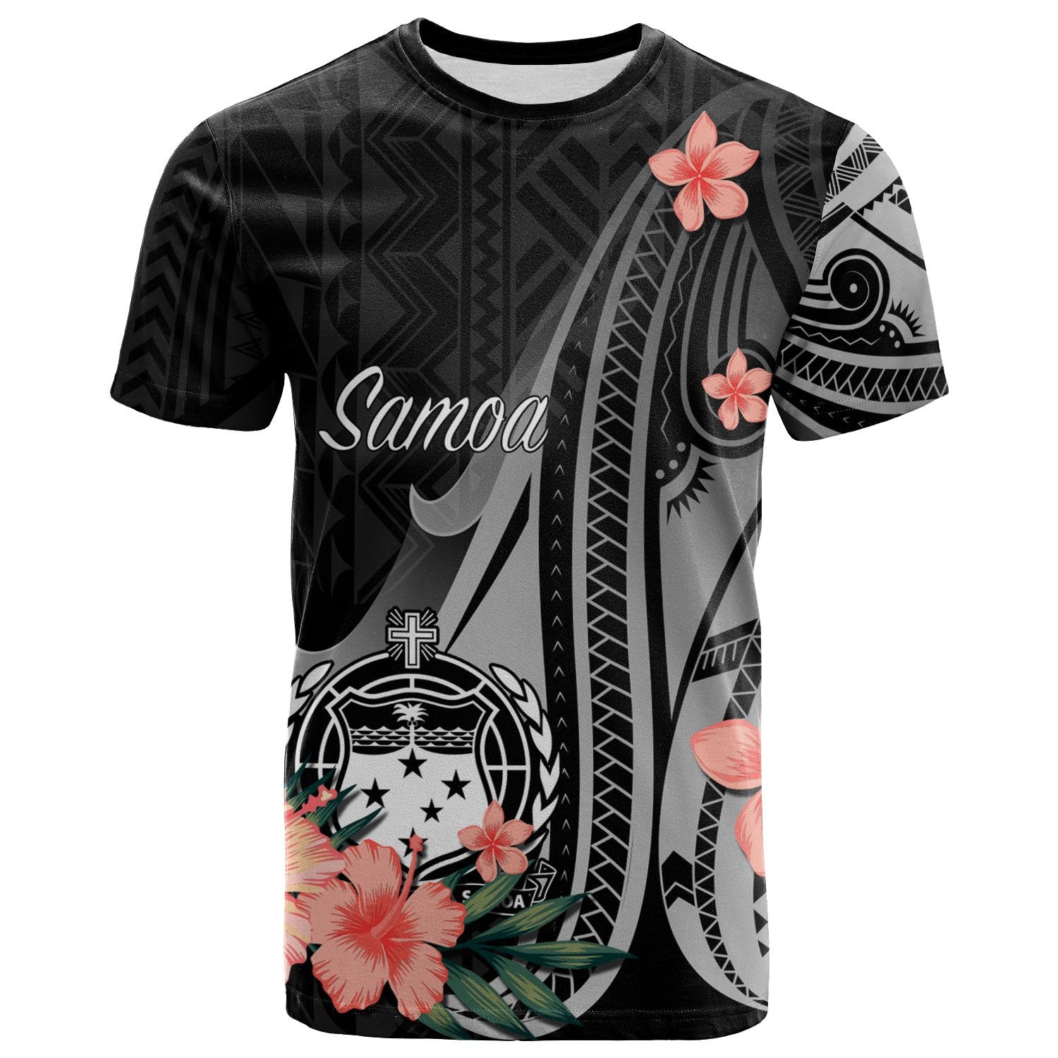 Samoa T Shirt Polynesian Hibiscus Pattern Style Unisex Black - Polynesian Pride