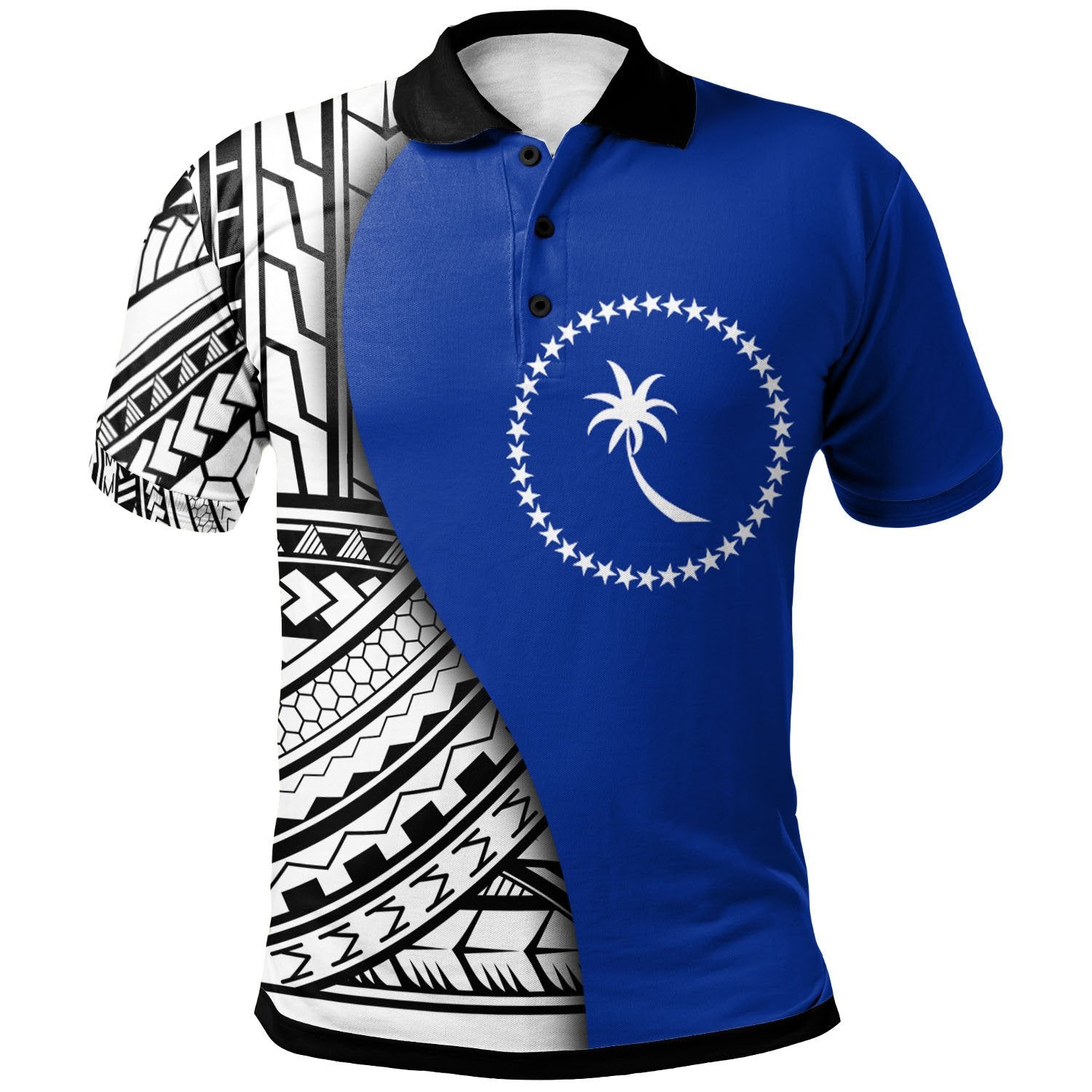 Chuuk Polo Shirt Coat Of Arm and Polynesian Patterns Unisex Blue - Polynesian Pride