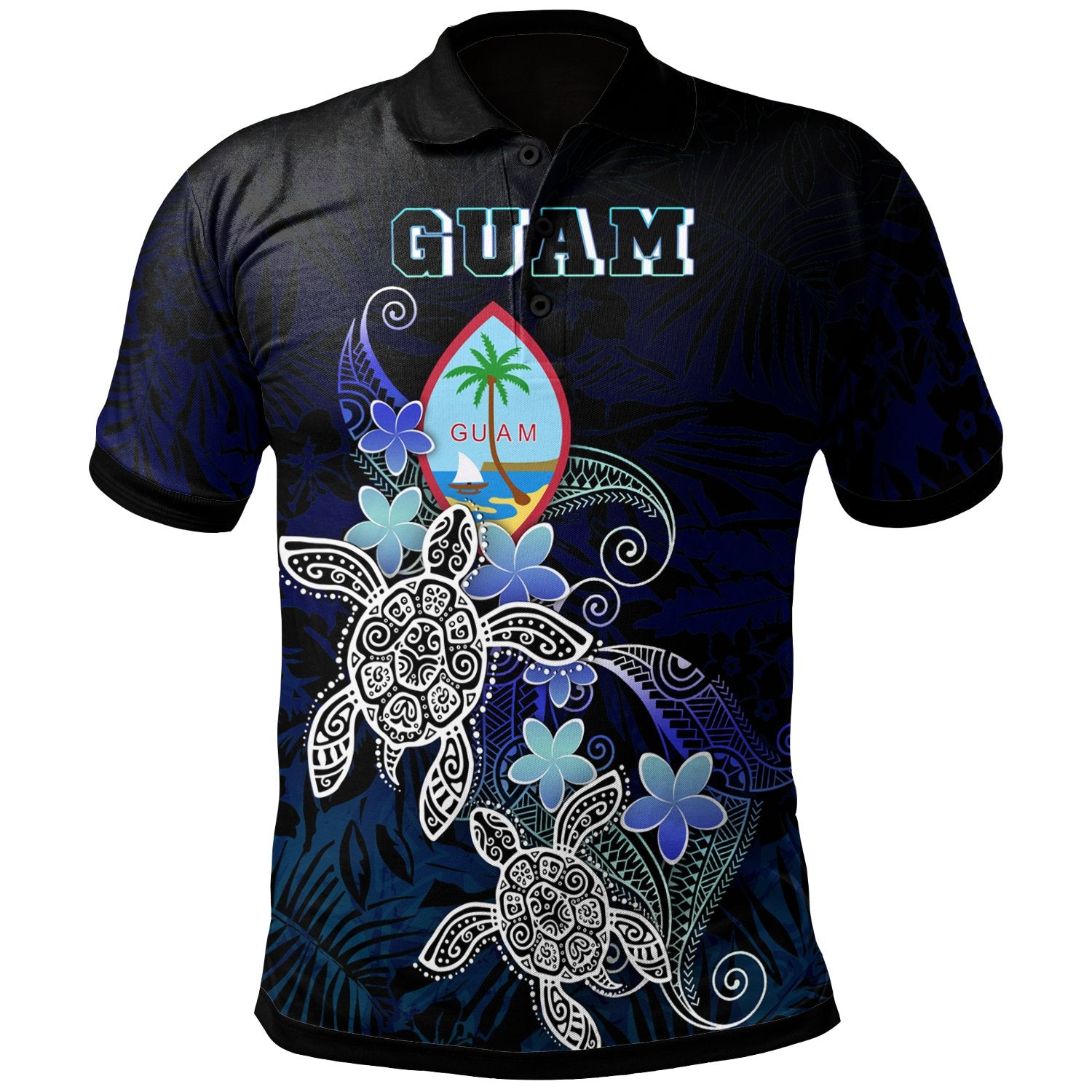 Guam Polynesian Polo Shirt Blue Turtle Couple Unisex Blue - Polynesian Pride