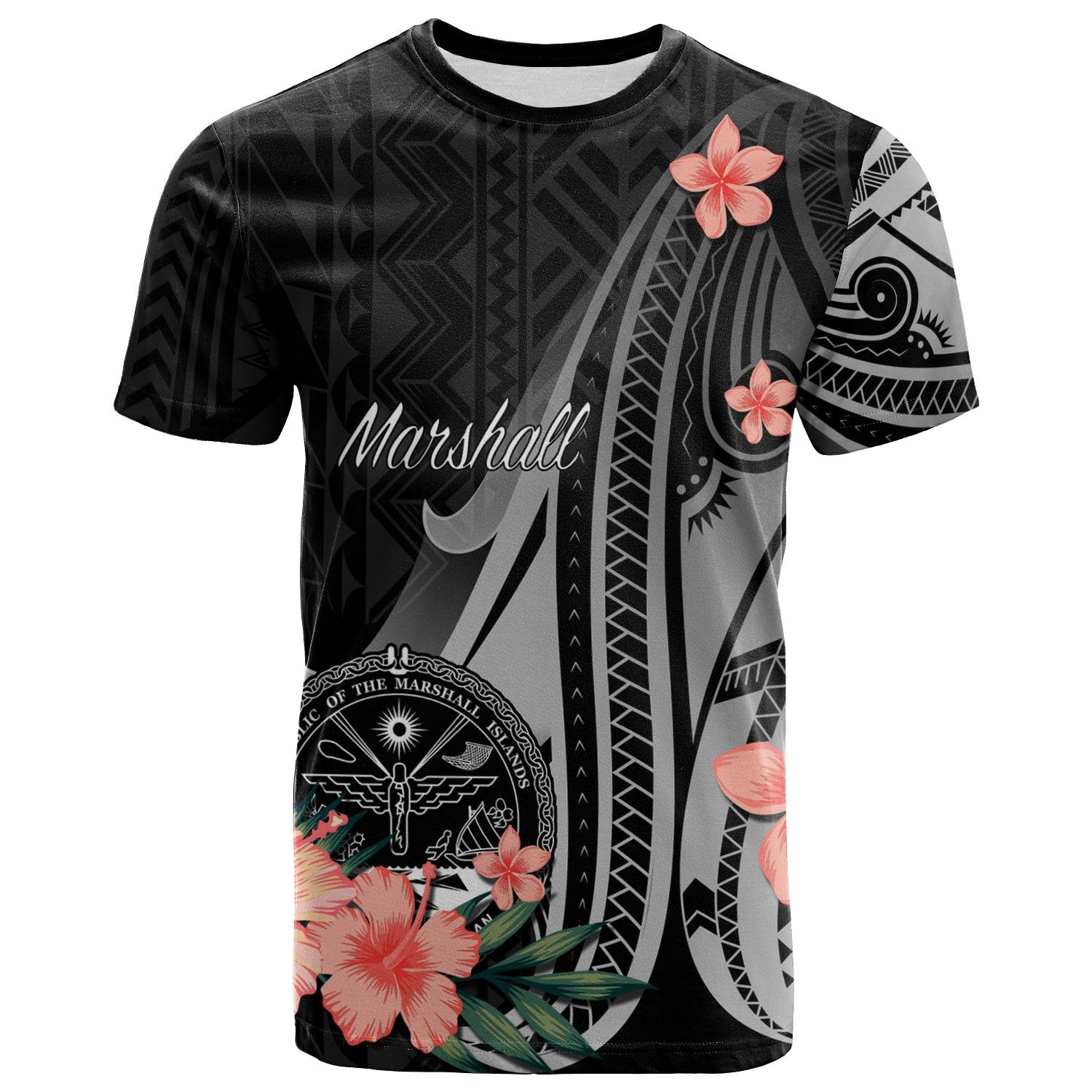 Marshall Islands T Shirt Polynesian Hibiscus Pattern Style Unisex Black - Polynesian Pride