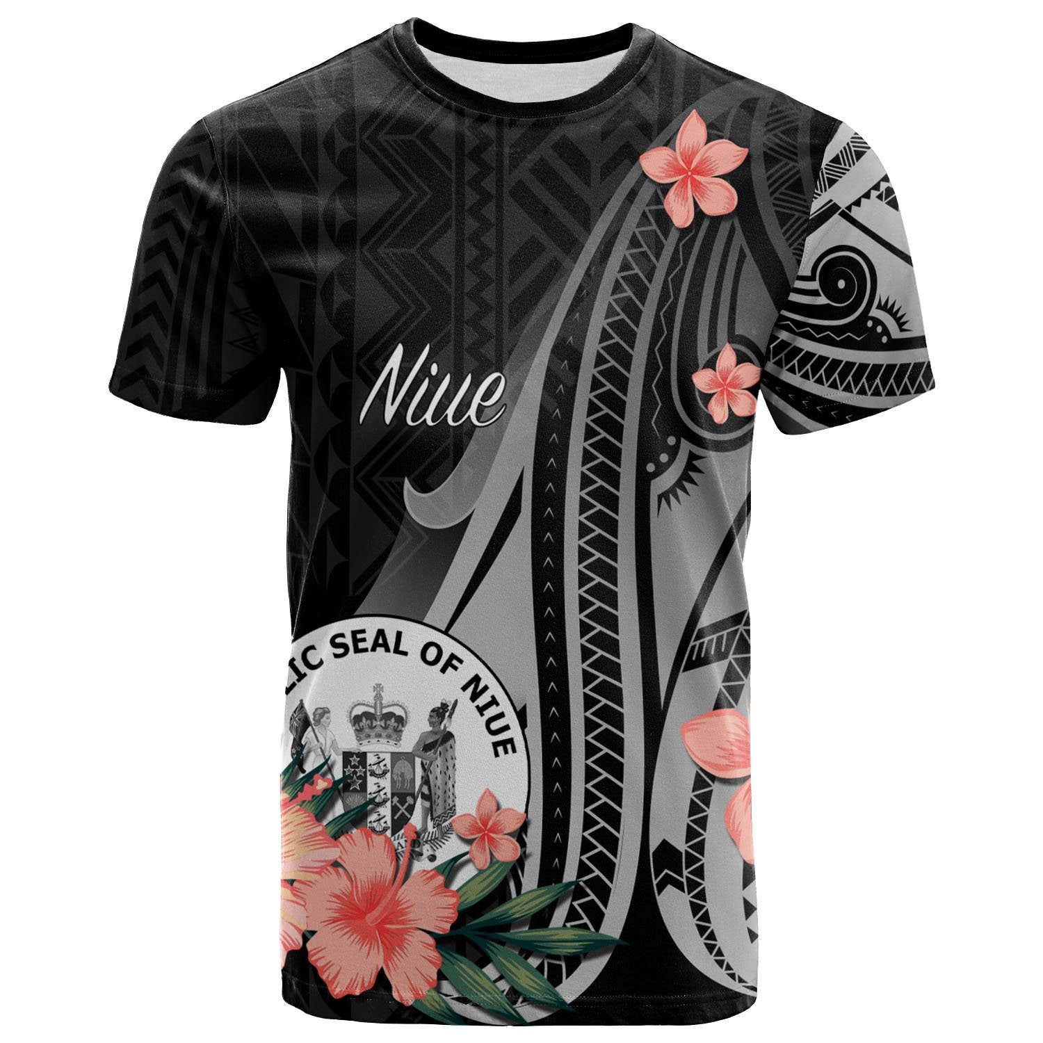 Niue T Shirt Polynesian Hibiscus Pattern Style Unisex Black - Polynesian Pride