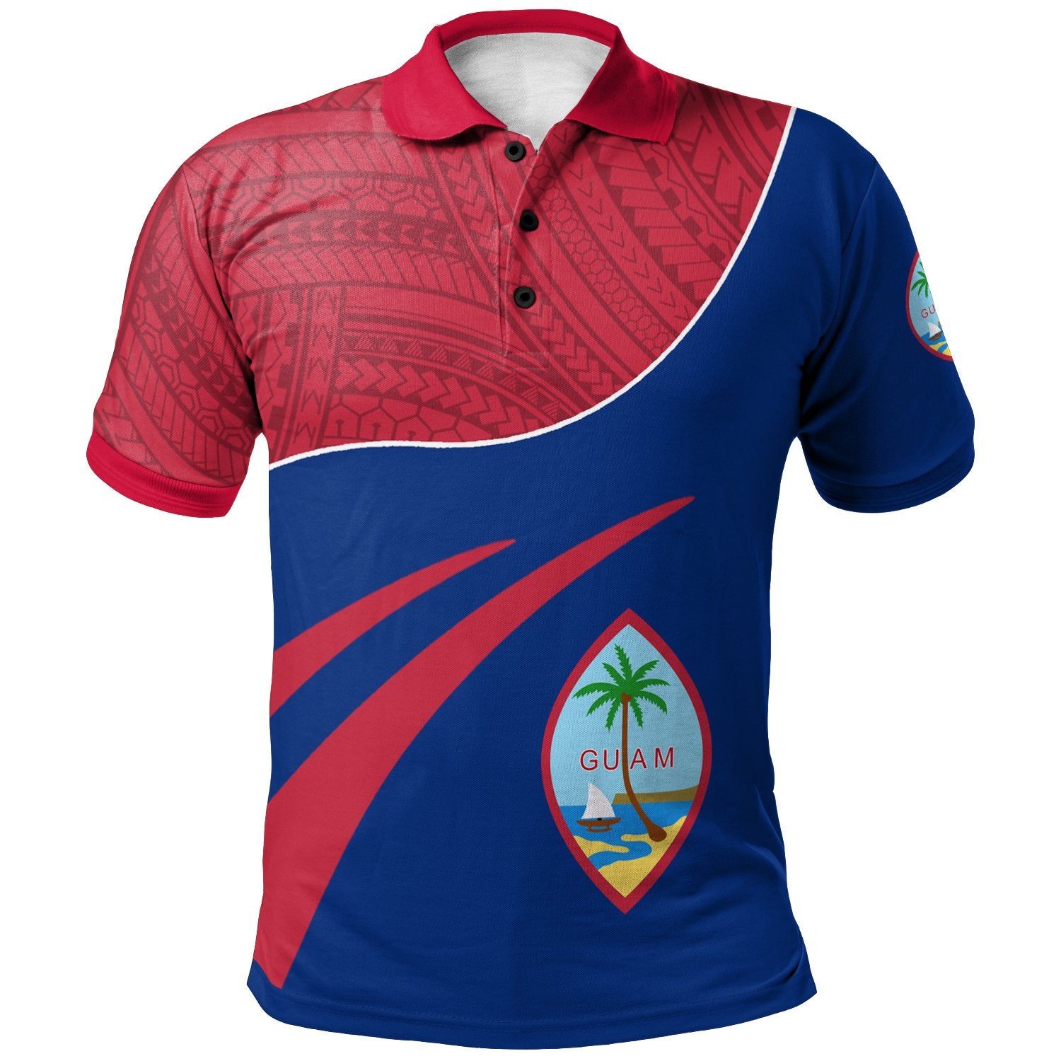 Guam Polo Shirt Curve Style Unisex Blue - Polynesian Pride