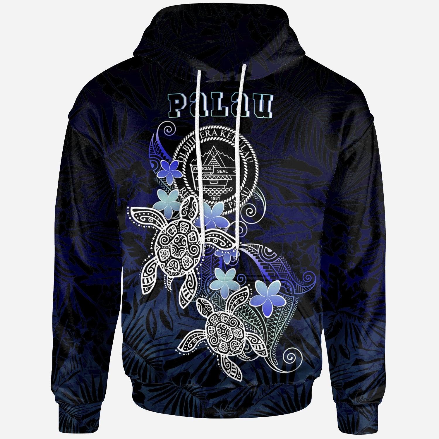 Palau Polynesian Hoodie Blue Turtle Couple Unisex Blue - Polynesian Pride