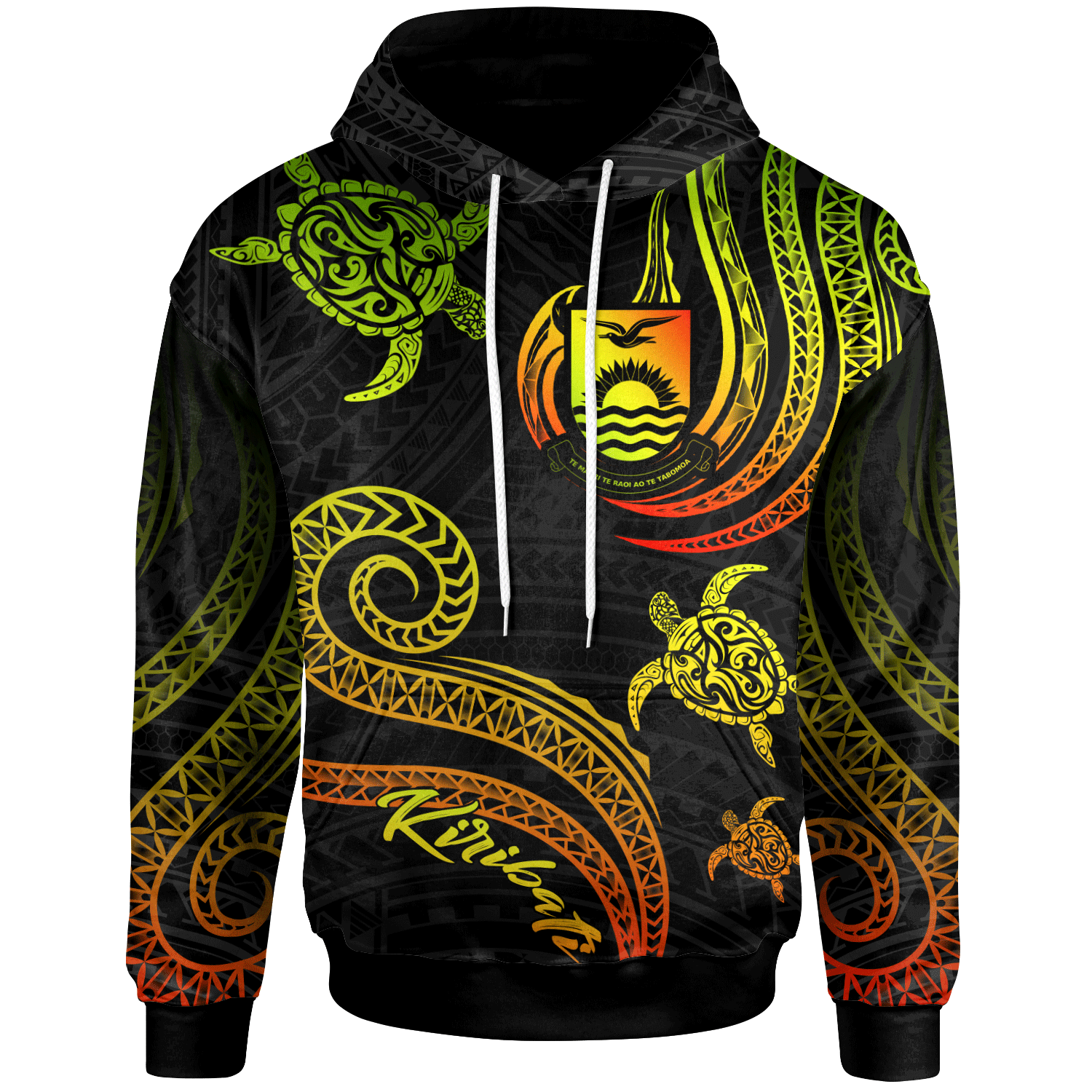 Kiribati Hoodie Polynesian Turtle With Pattern Reggae Unisex Reggae - Polynesian Pride