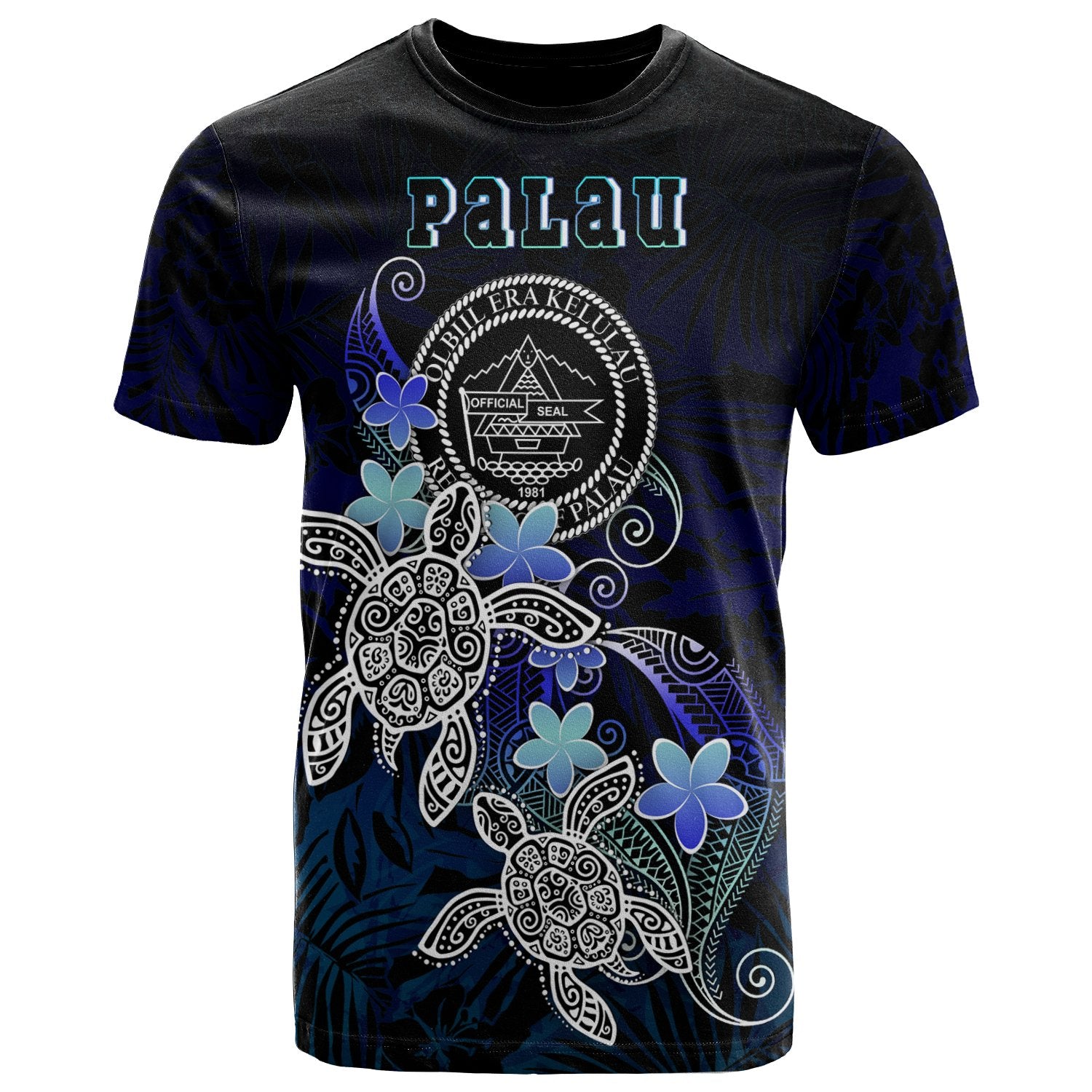 Palau Polynesian T Shirt Blue Turtle Couple Unisex Blue - Polynesian Pride