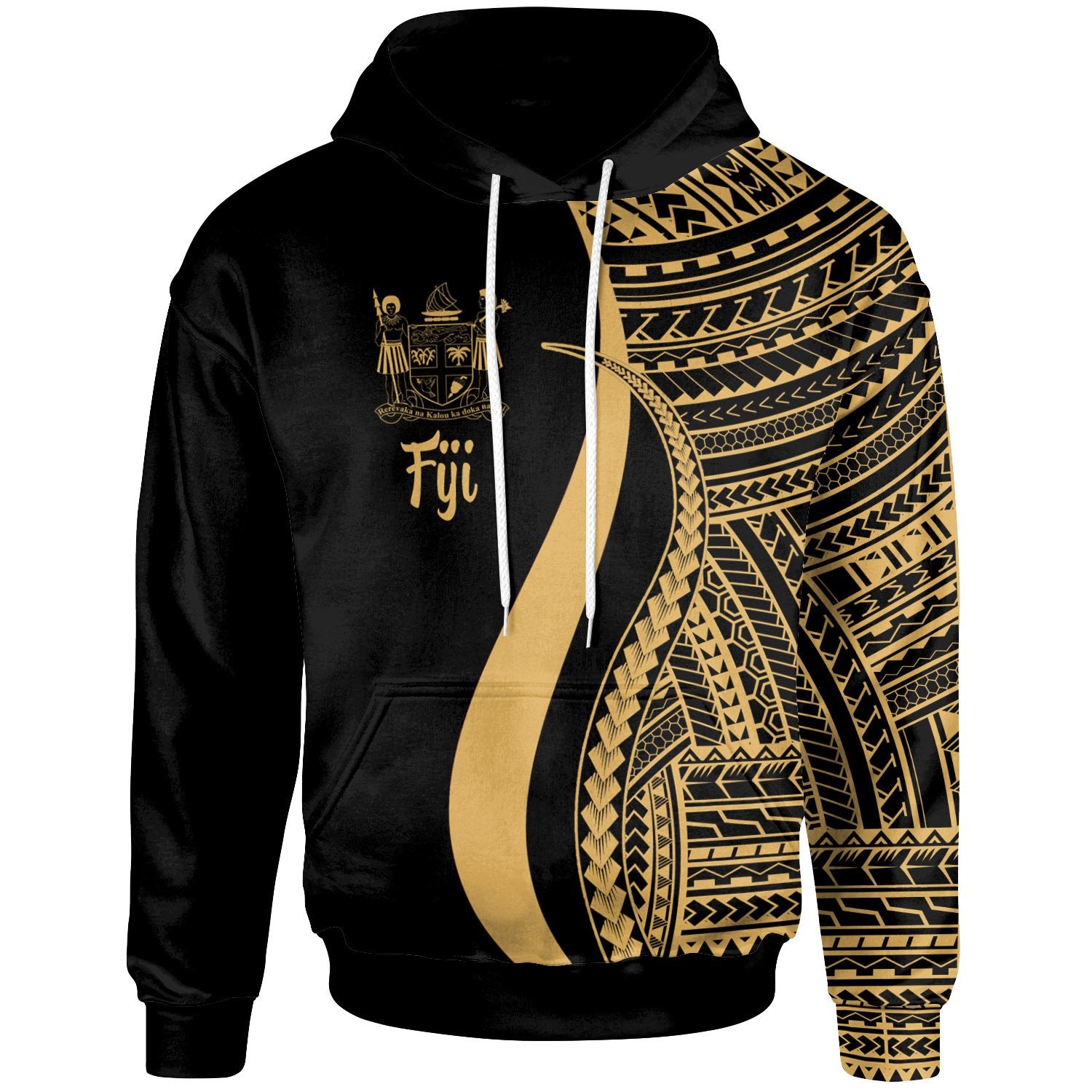 Fiji Hoodie Gold Tentacle Tribal Pattern Crest Unisex Gold - Polynesian Pride