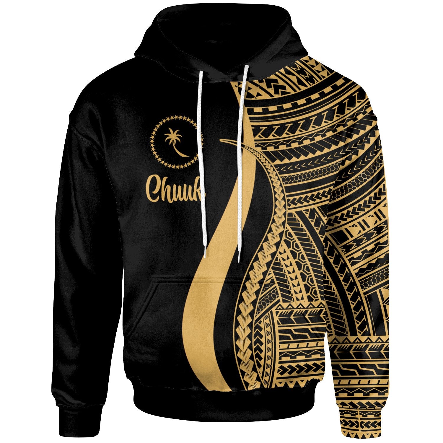 Chuuk Hoodie Gold Tentacle Tribal Pattern Unisex Gold - Polynesian Pride