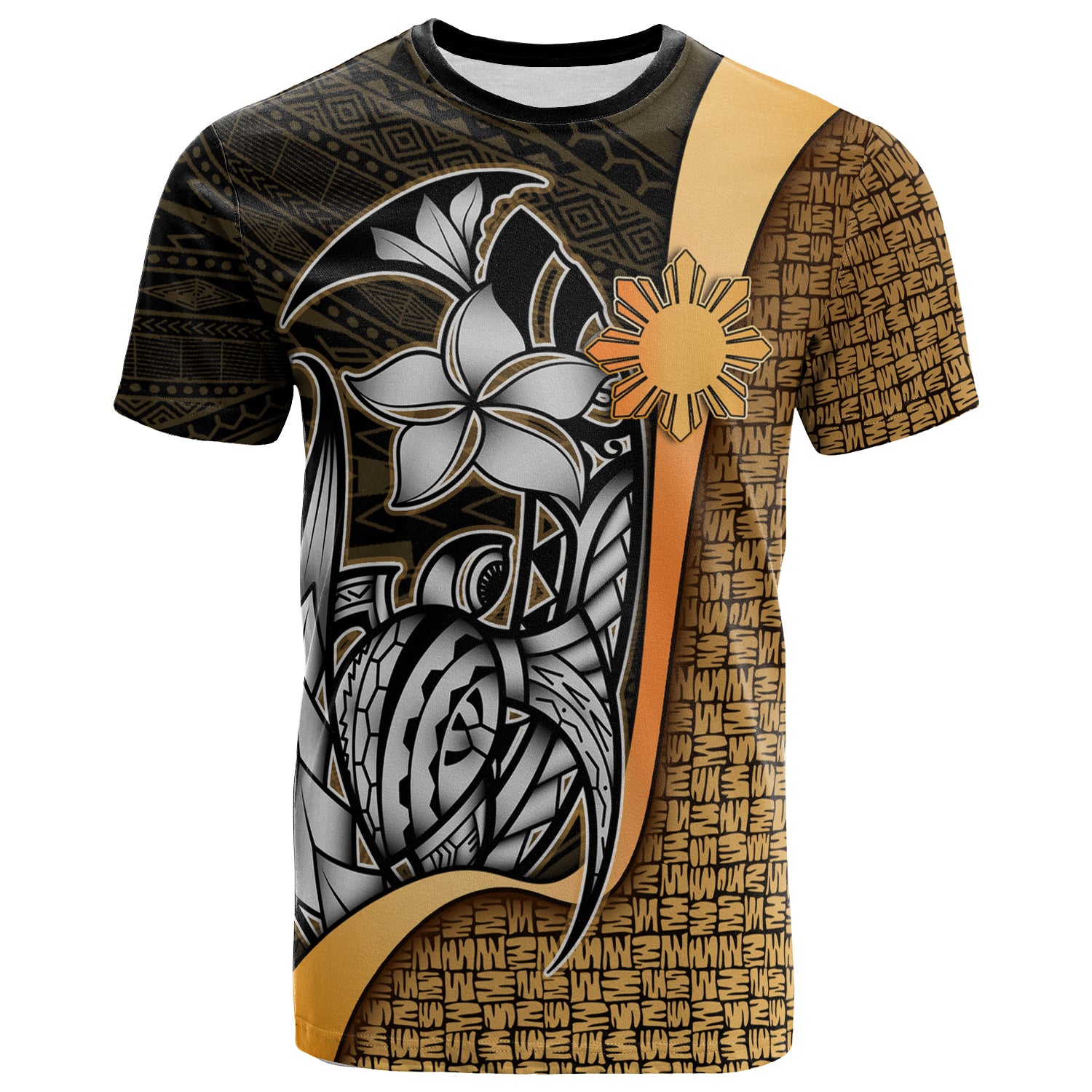 Philippines Custom T Shirt Gold Turtle With Hook Gold - Polynesian Pride