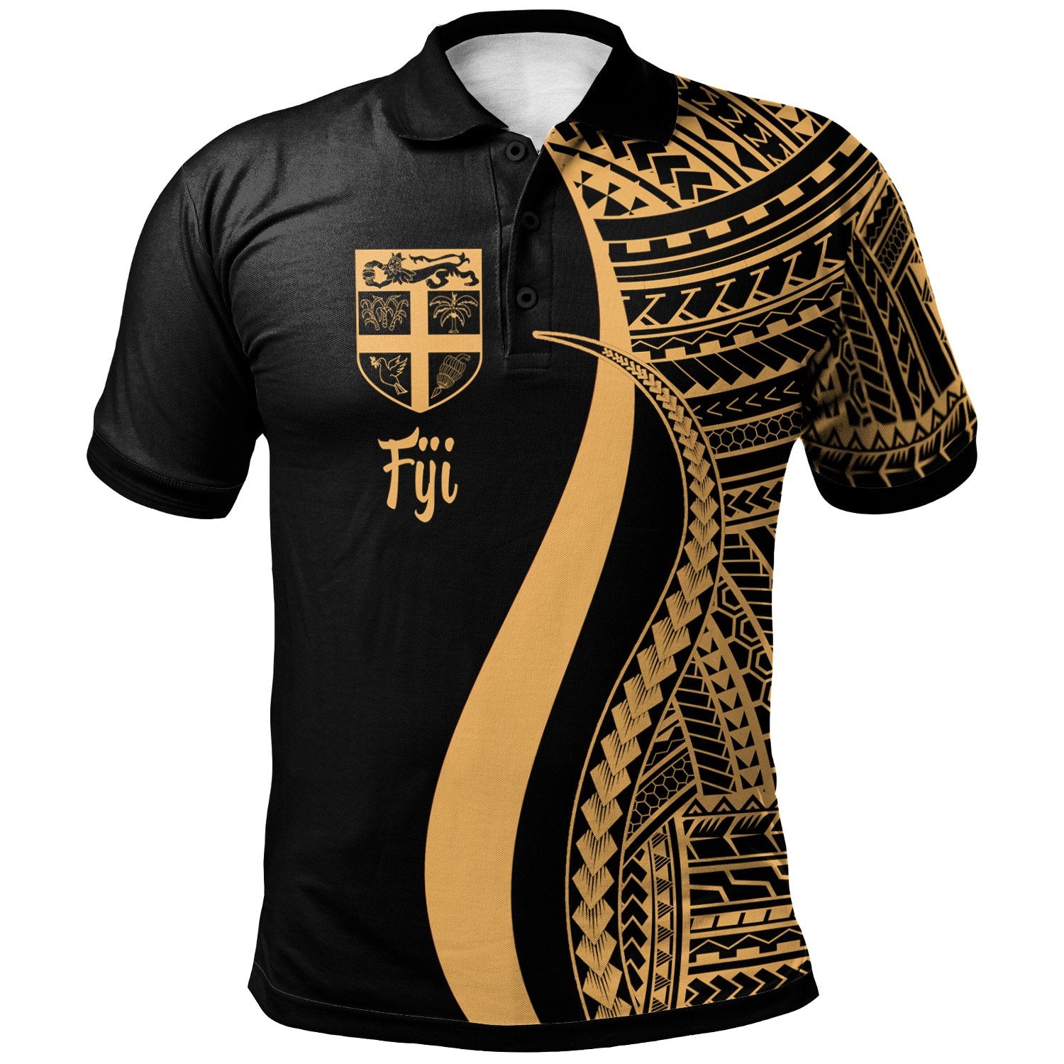 Fiji Polo Shirt Gold Polynesian Tentacle Tribal Pattern Unisex Gold - Polynesian Pride